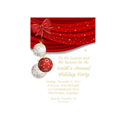 HANGING RED AND WHITE ORNAMENTS  CUSTOM INVITATION