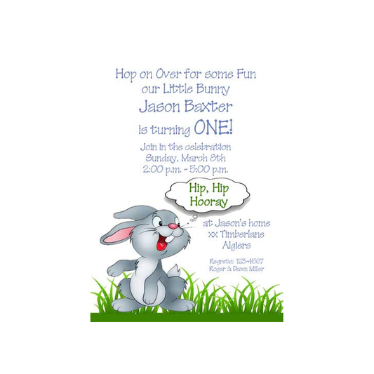 HAPPY GREY BUNNY CUSTOM INVITATION