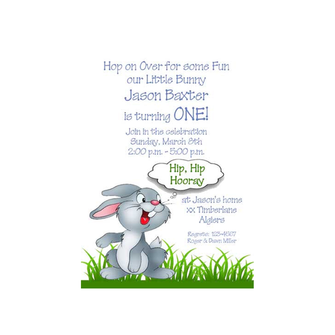 HAPPY GREY BUNNY CUSTOM INVITATION