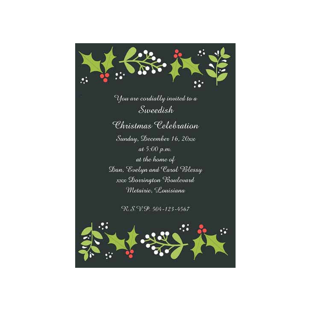 HOLLY LEAVES AND BERRIES CUSTOM INVITATION