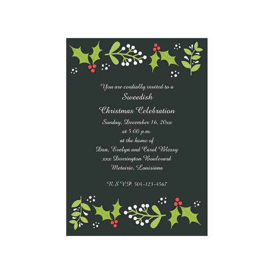 HOLLY LEAVES AND BERRIES CUSTOM INVITATION