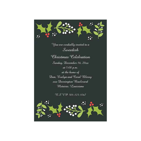 HOLLY LEAVES AND BERRIES CUSTOM INVITATION