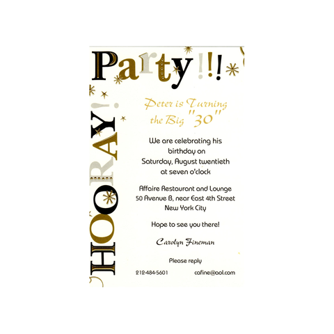 HOORAY BLACK AND GOLD - BLANK STOCK INVITATIONS