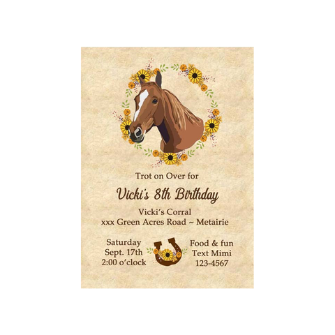 HORSE HEAD AND FLOWERS CUSTOM INVITATION