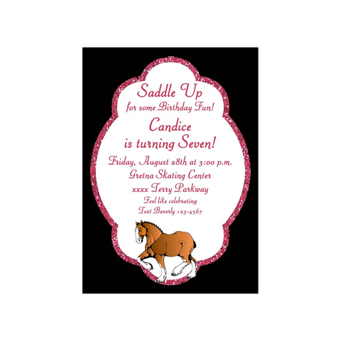 HORSE WITH GLITTER FRAME CUSTOM INVITATION
