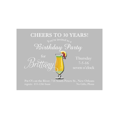 HURRICANE DRINK CUSTOM INVITATION