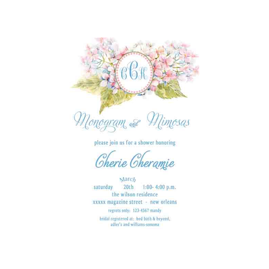 HYDRANGEA MONOGRAM CUSTOM INVITATION