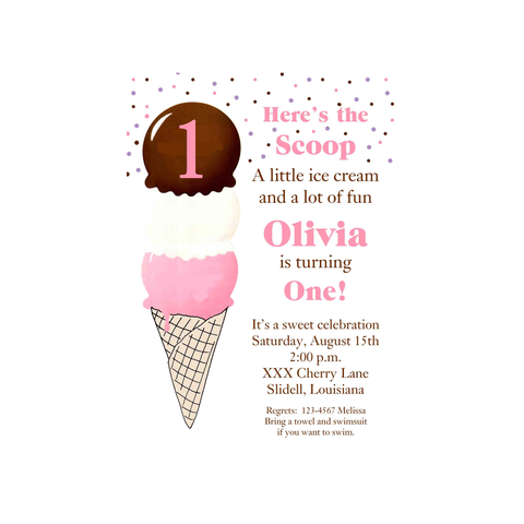 ICE CREAM SCOOPS CUSTOM INVITATION