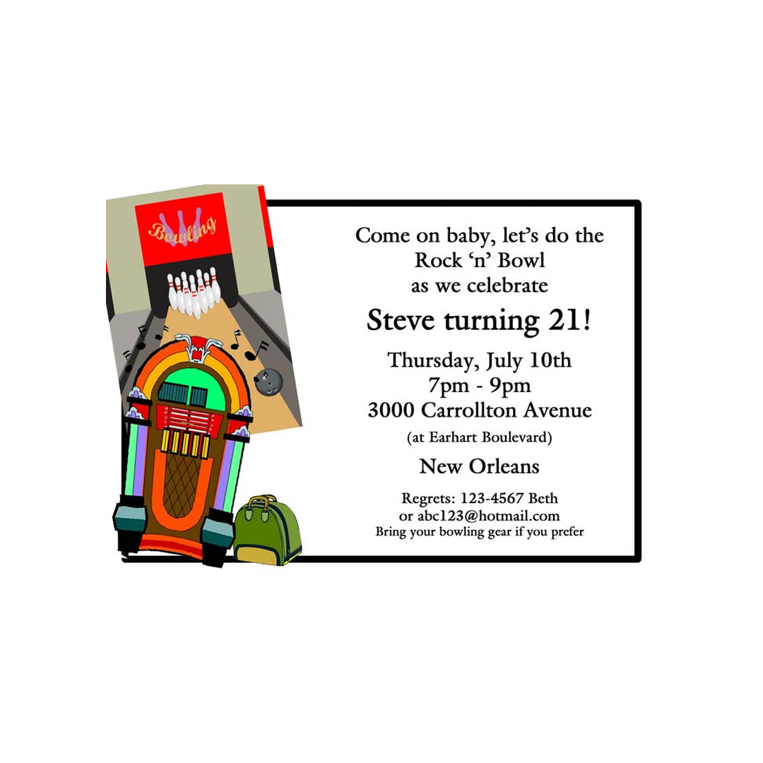 JUKEBOX AND BOWLING LANES CUSTOM INVITATION