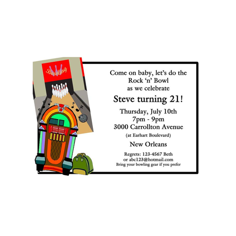 JUKEBOX AND BOWLING LANES CUSTOM INVITATION