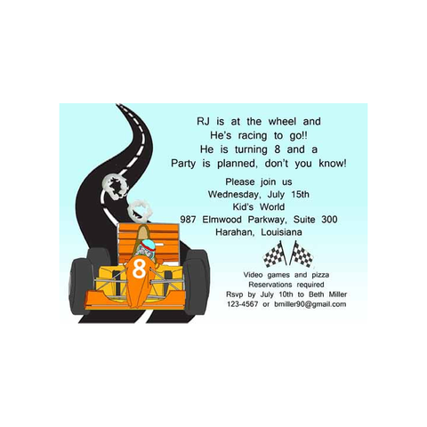 KID IN RACING CAR CUSTOM INVITATION