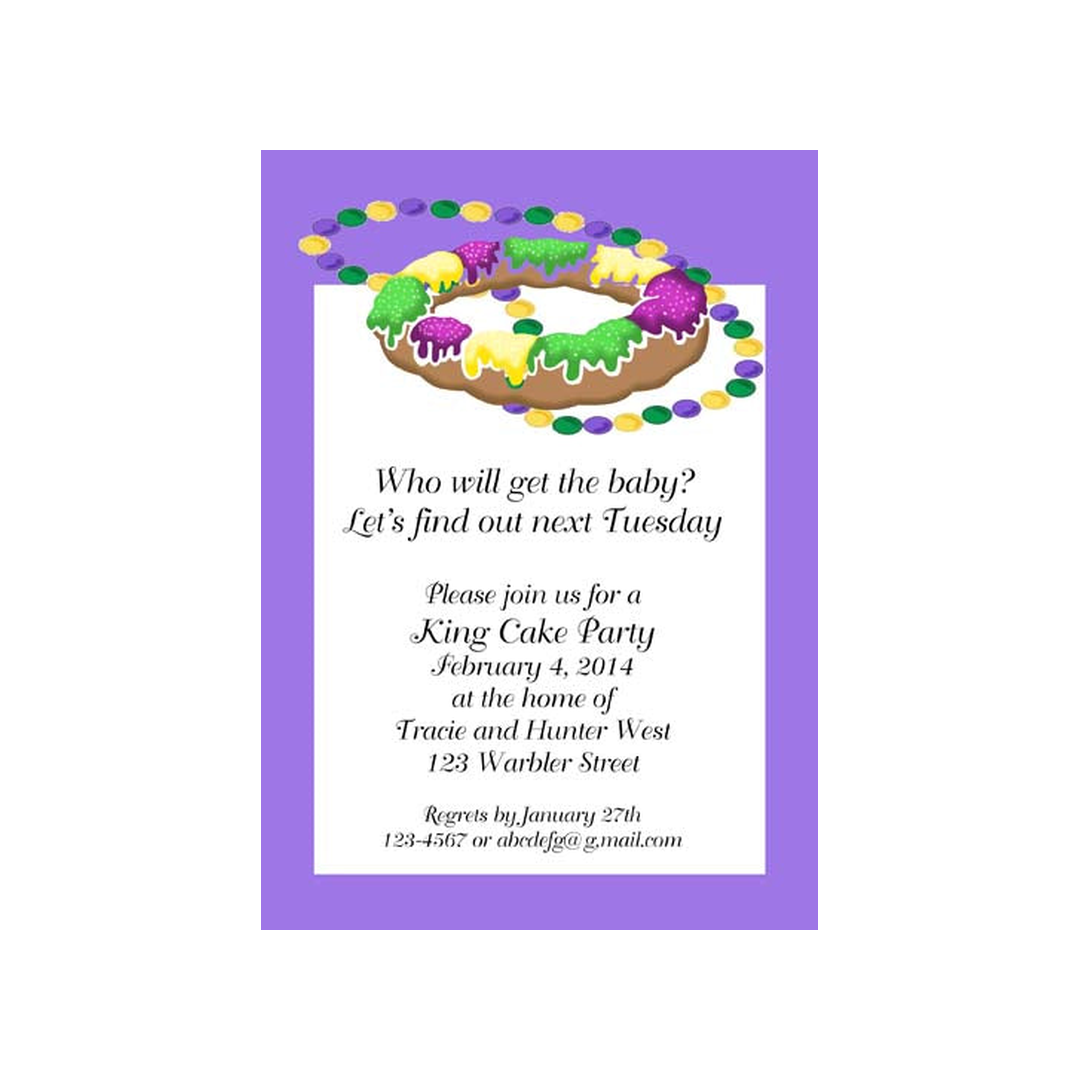 KING CAKE AND BEADS CUSTOM INVITATION