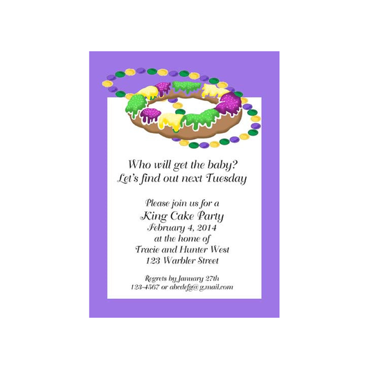 KING CAKE AND BEADS CUSTOM INVITATION