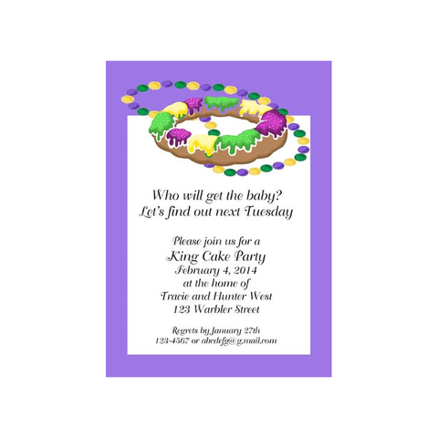 KING CAKE AND BEADS CUSTOM INVITATION