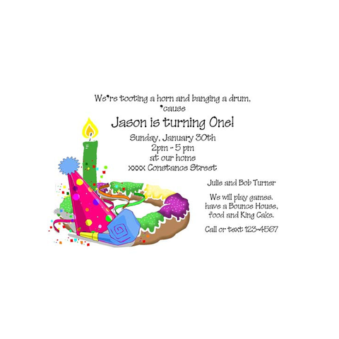 KING CAKE BIRTHDAY CUSTOM INVITATION