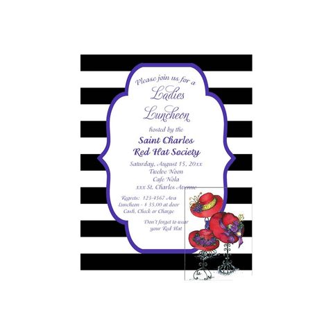 LADIES RED HATS ON STANDS CUSTOM INVITATION