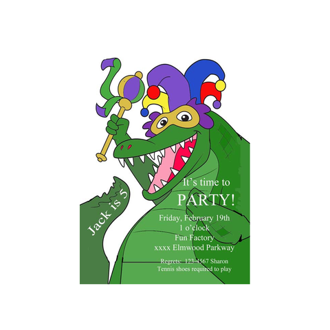 LARGE BELLY MARDI GRAS GATOR WITH SCEPTER CUSTOM INVITATION