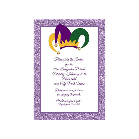 LARGE JESTER HAT AND GLITTER CUSTOM INVITATION