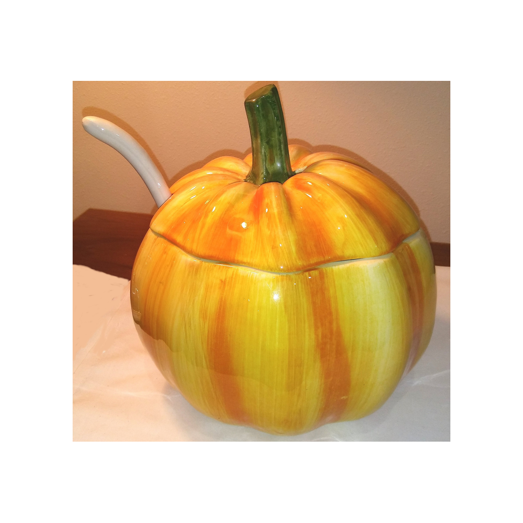 LARGE PUMPKIN TUREEN AND LADLE