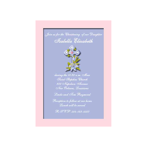 LAVENDER FLORAL CROSS CUSTOM INVITATION