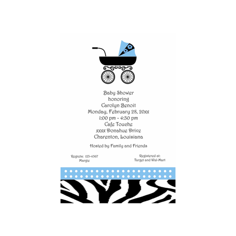 LEOPARD PATTERN AND BABY CARRIAGE CUSTOM INVITATION