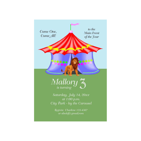 LION AND CIRCUS TENT CUSTOM INVITATION