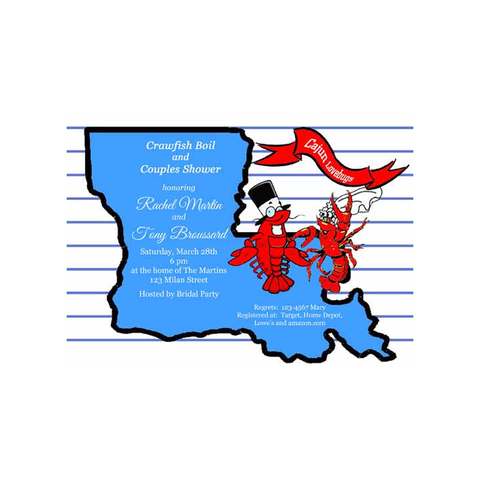 LOUISIANA BRIDE AND GROOM CRAWFISH CUSTOM INVITATION