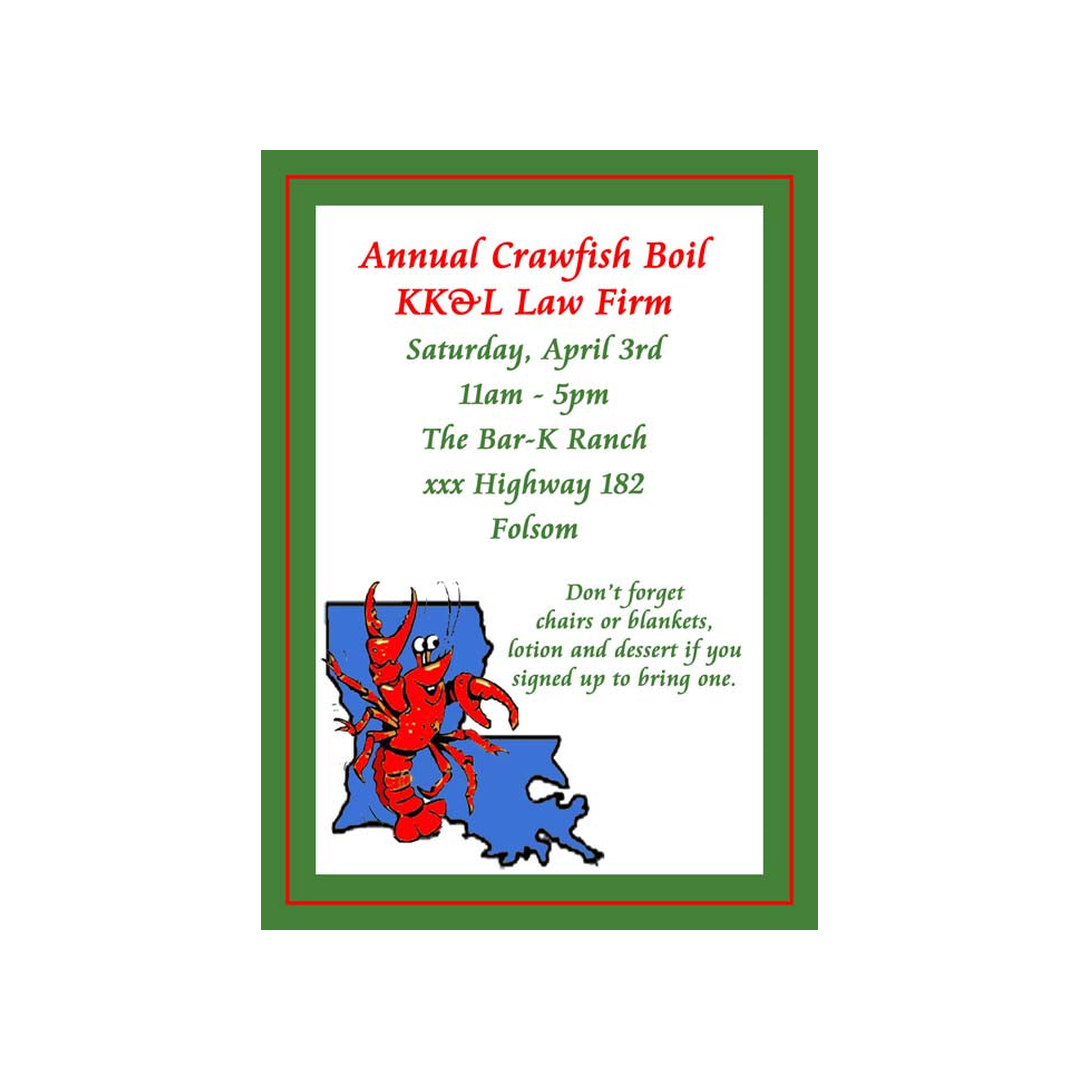 LOUISIANA PELICAN OR CRAWFISH CUSTOM INVITATION