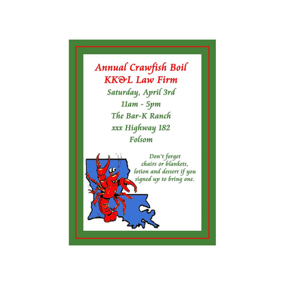 LOUISIANA PELICAN OR CRAWFISH CUSTOM INVITATION