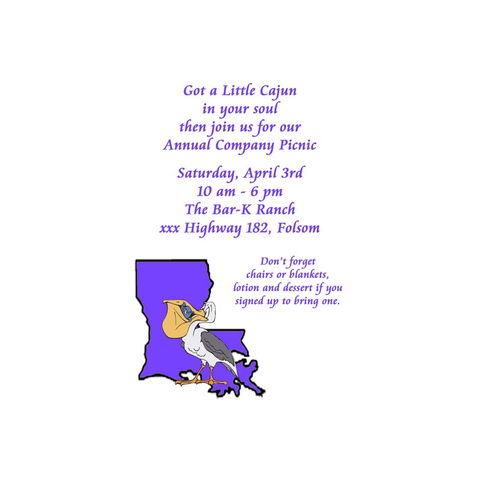 LOUISIANA PELICAN OR CRAWFISH CUSTOM INVITATION