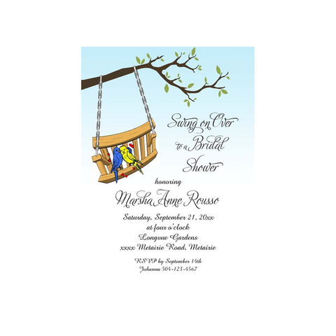 LOVE BIRDS ON A SWING CUSTOM INVITATION