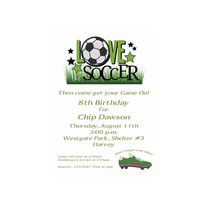 LOVE SOCCER CUSTOM INVITATION
