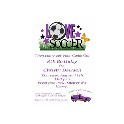 LOVE SOCCER CUSTOM INVITATION