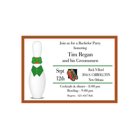 MALE BOWLING PINS CUSTOM INVITATION