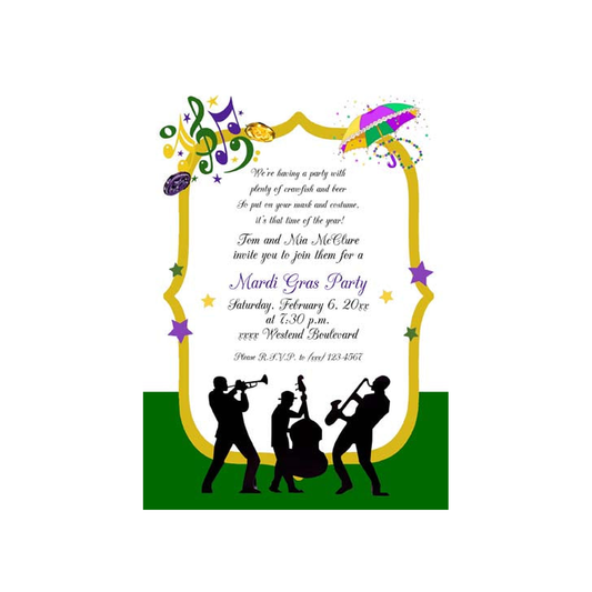 MARDI GRAS 2ND LINE SILHOUETTE CUSTOM INVITATION