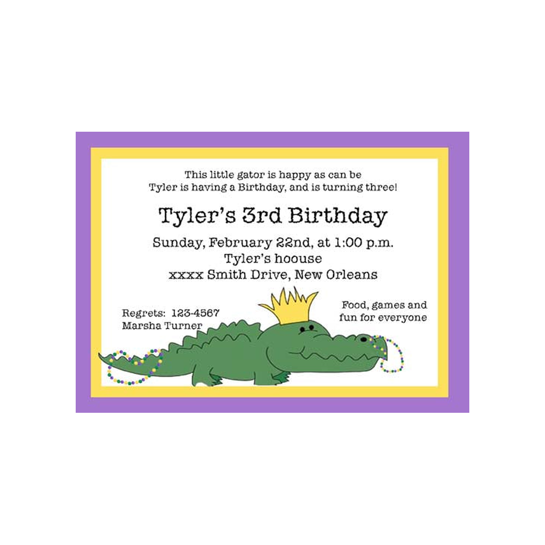 MARDI GRAS ALLIGATOR CUSTOM INVITATION