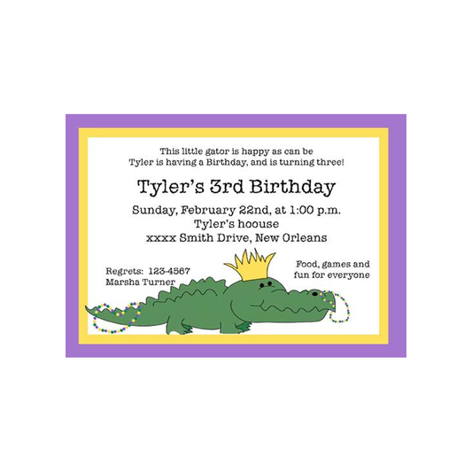 MARDI GRAS ALLIGATOR CUSTOM INVITATION