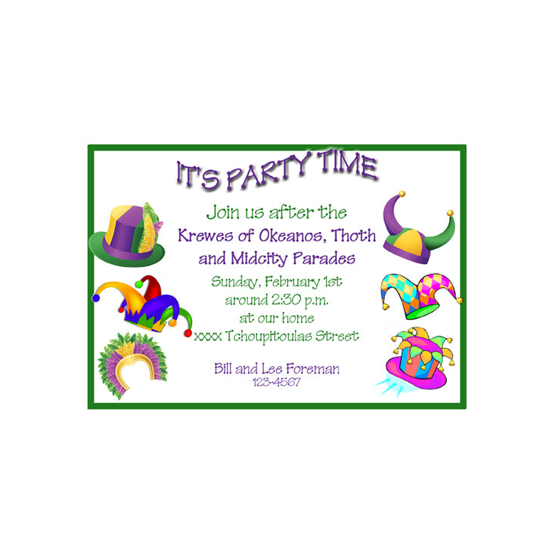 MARDI GRAS ASSORTED HATS CUSTOM INVITATION