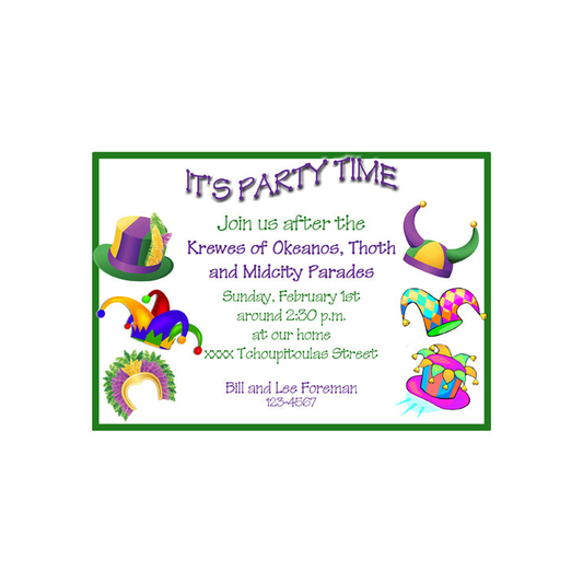 MARDI GRAS ASSORTED HATS CUSTOM INVITATION