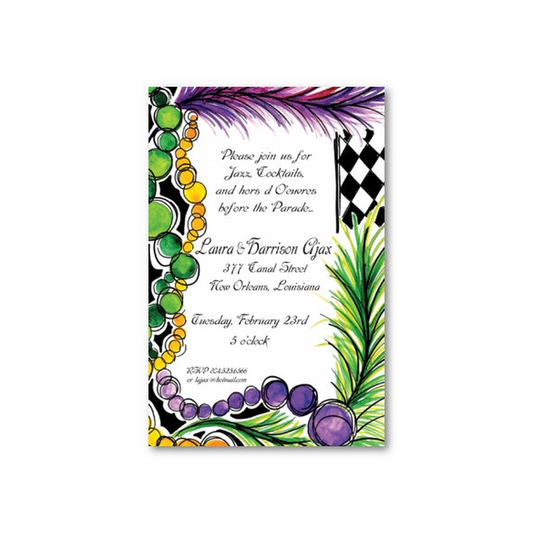 MARDI GRAS BEADS & FEATHERS - BLANK STOCK INVITATION