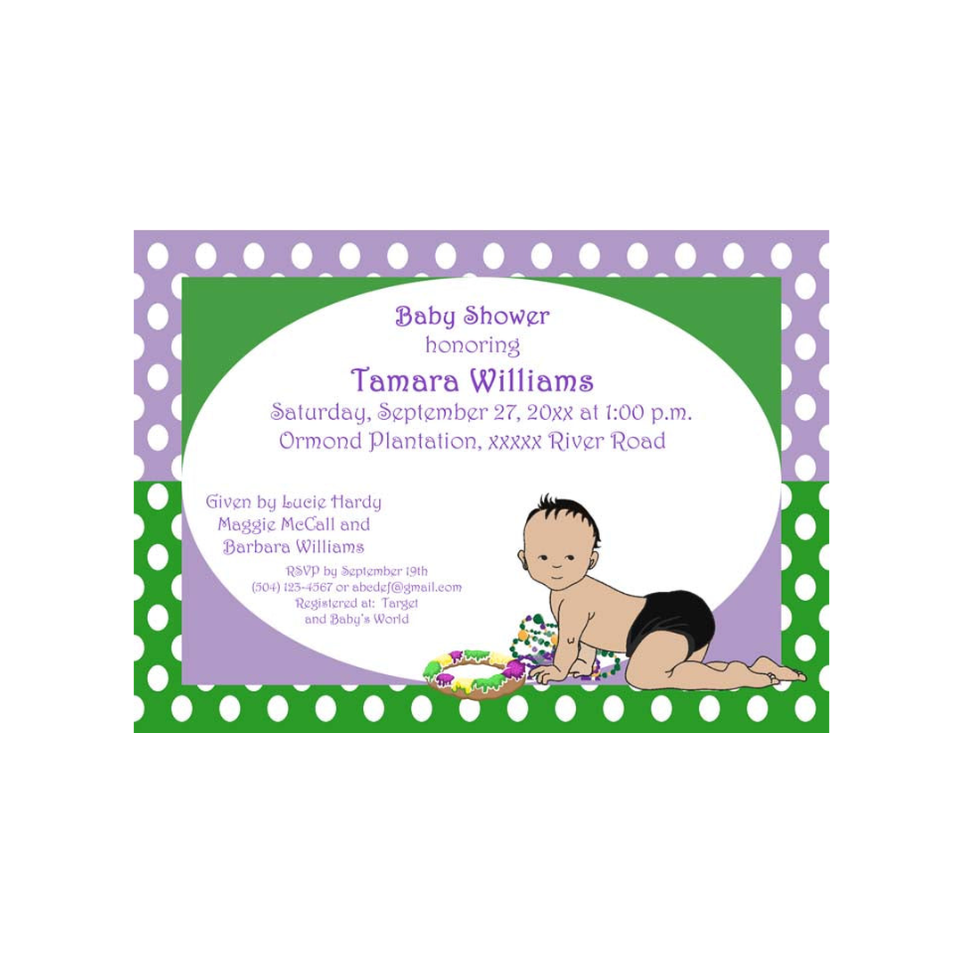 MARDI GRAS BORDER AFRO-AMERICAN BABY CUSTOM INVITATION