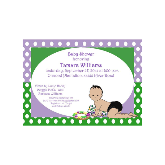 MARDI GRAS BORDER AFRO-AMERICAN BABY CUSTOM INVITATION