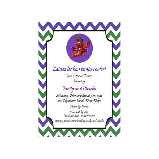 MARDI GRAS CRAWFISH ON CHEVRON BORDER CUSTOM INVITATION