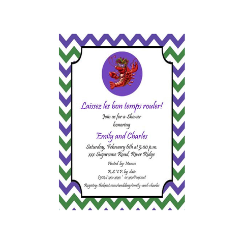 MARDI GRAS CRAWFISH ON CHEVRON BORDER CUSTOM INVITATION