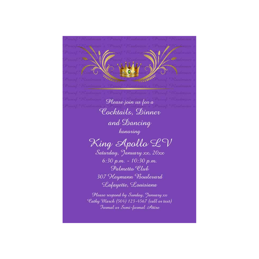 MARDI GRAS GOLD CROWN CUSTOM INVITATION