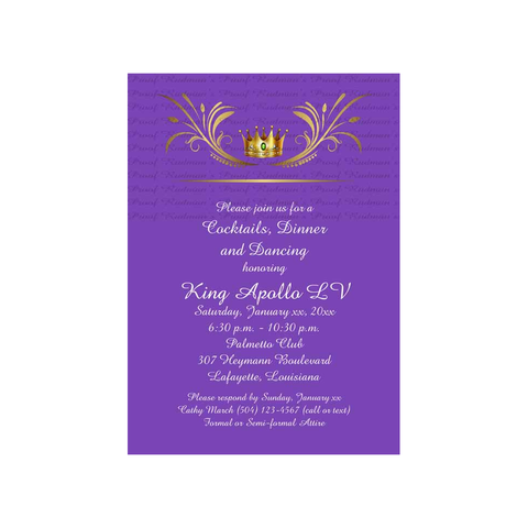 MARDI GRAS GOLD CROWN CUSTOM INVITATION