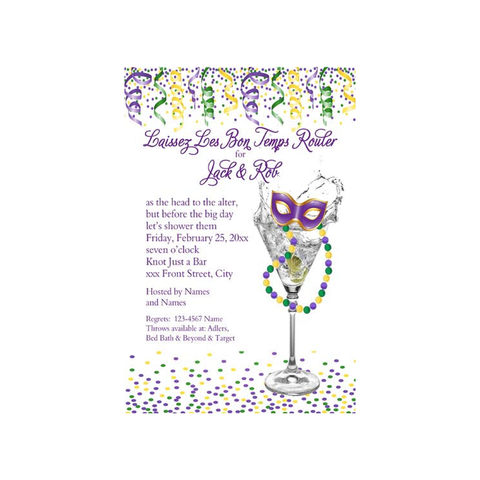 MARDI GRAS MARTINI AND STREAMERS CUSTOM INVITATION