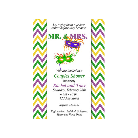 MARDI GRAS MASK AND CHEVRON BACKGROUND CUSTOM INVITATION