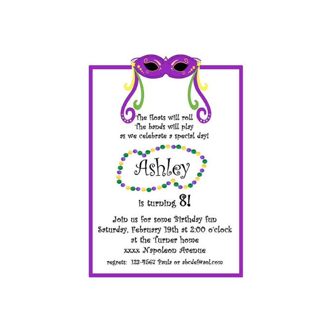 MARDI GRAS MASK AND RIBBON CUSTOM INVITATION