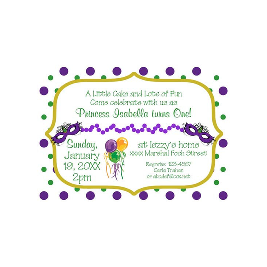 MARDI GRAS MASK WITH DOTS CUSTOM INVITATION